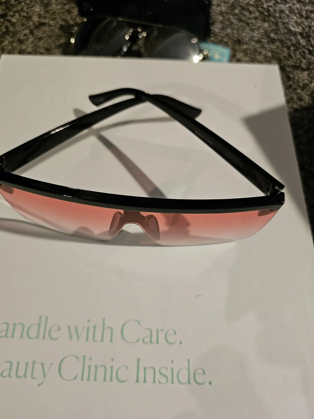 Women’s Rimless Shield Sunglasses - Black Frame with Pink Gradient Lens